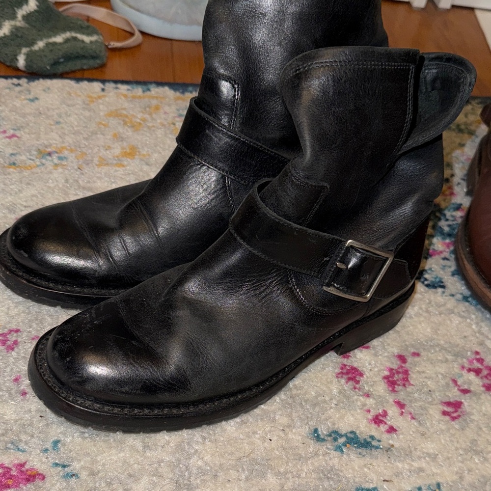 Frye Black Leather Ankle Boots